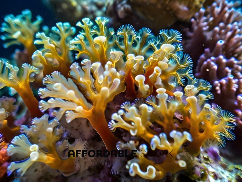 A close up of a colorful coral reef