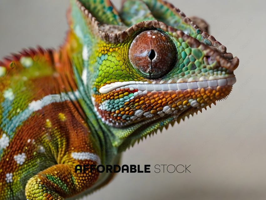 A close up of a green and red lizard with a brown spot on its head