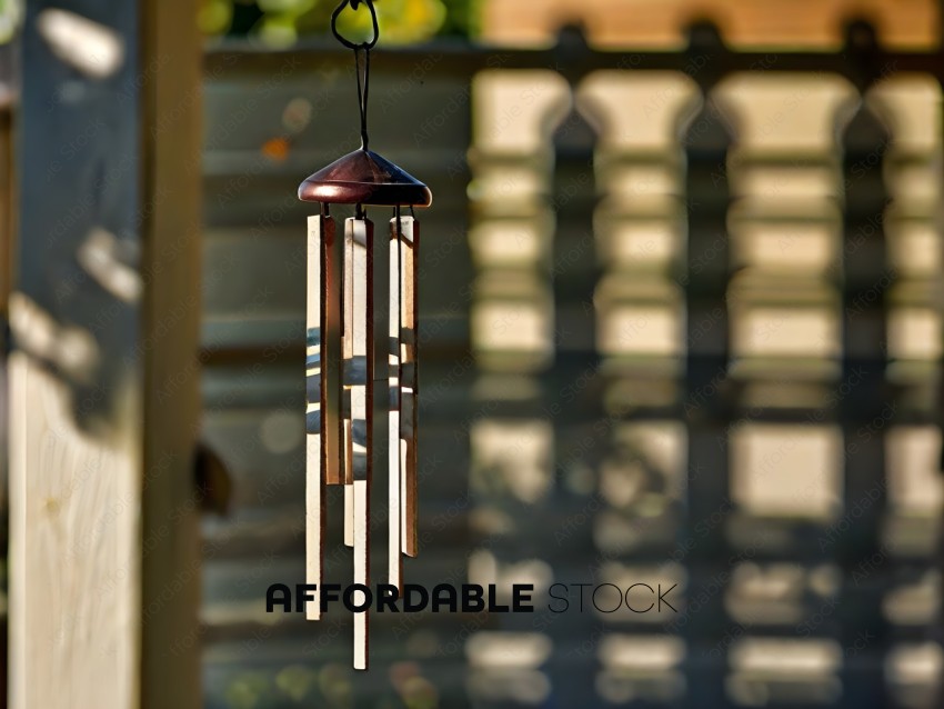 A hanging wind chime with five bells