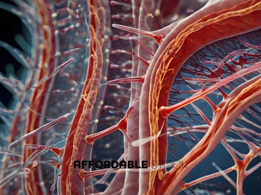 A close up of a blood vessel with a red background