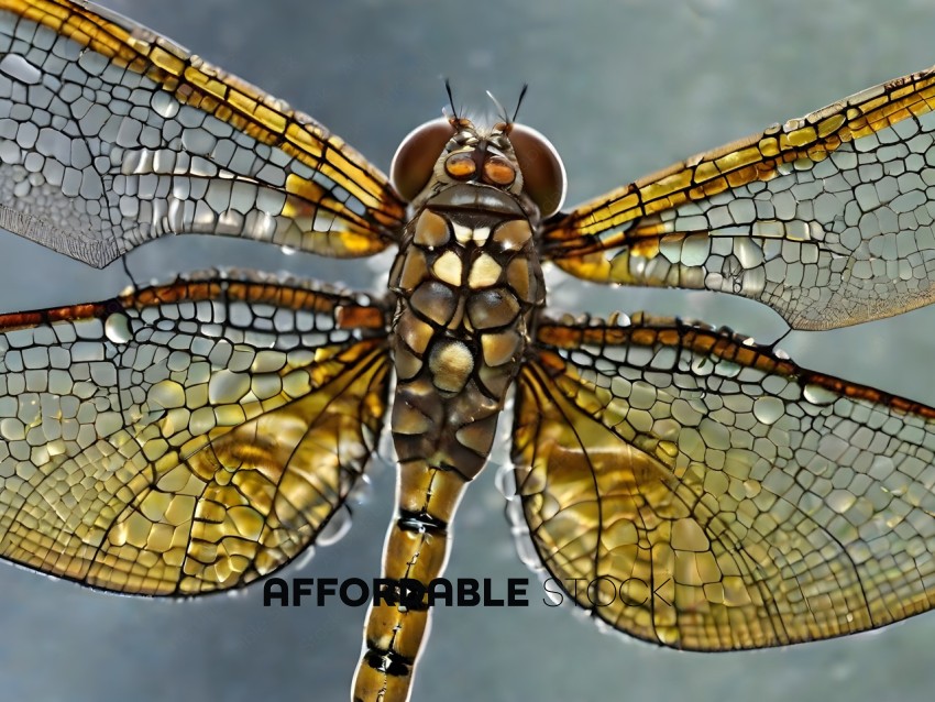 A close up of a dragonfly's face and body
