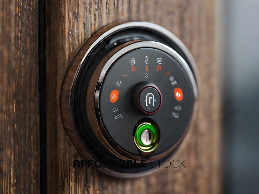 A thermostat with a green button and a red button