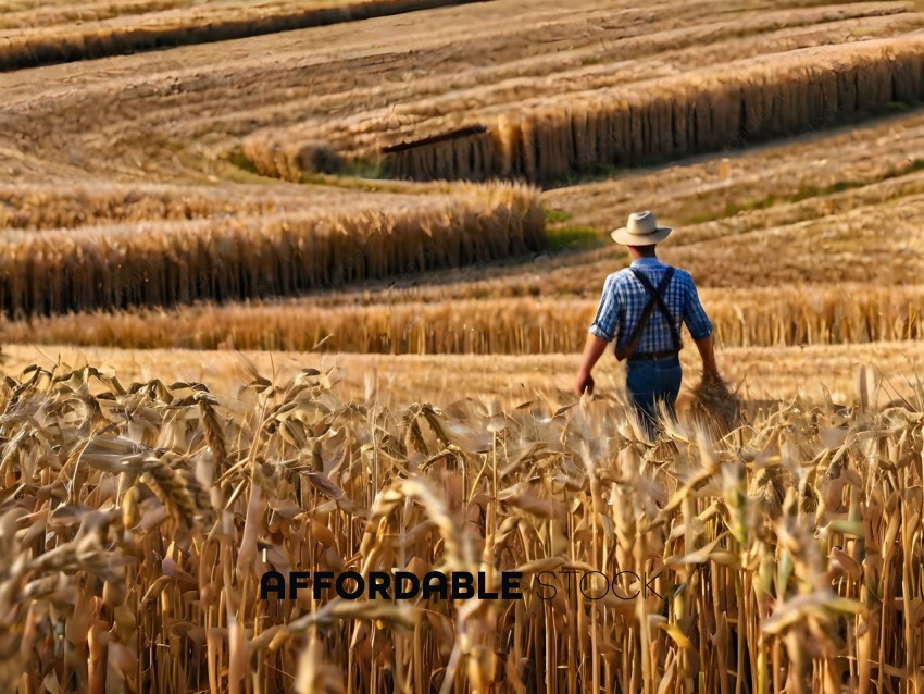 Man walking through a field of wheat