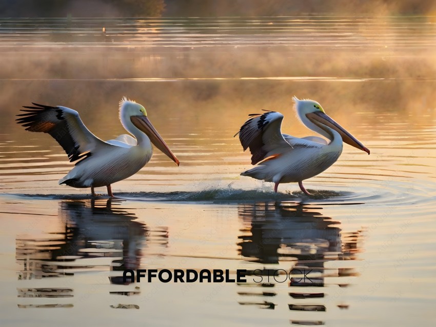 Three pelicans in the water