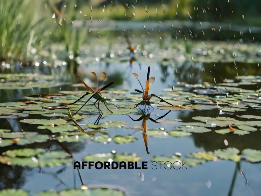 Two dragonflies in a pond