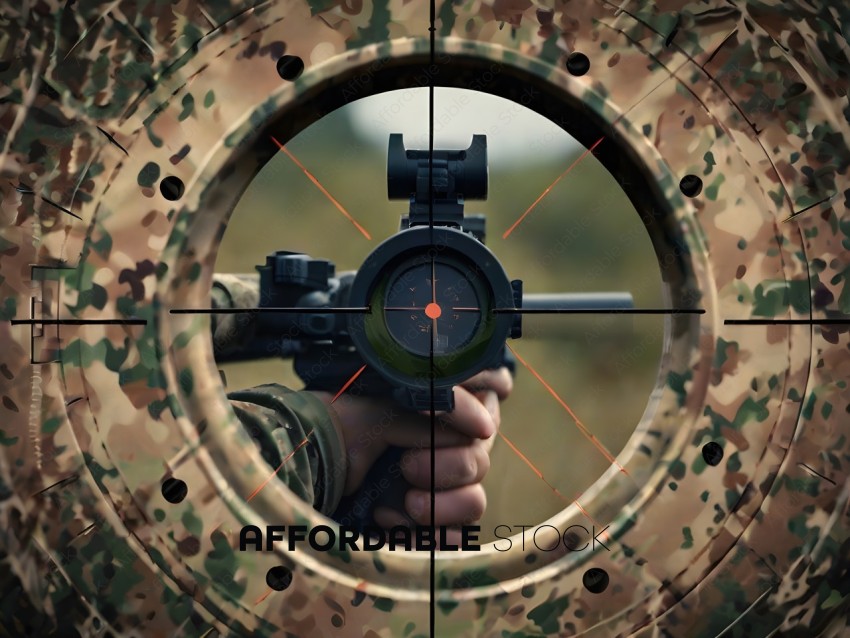 A person aiming a rifle through a scope