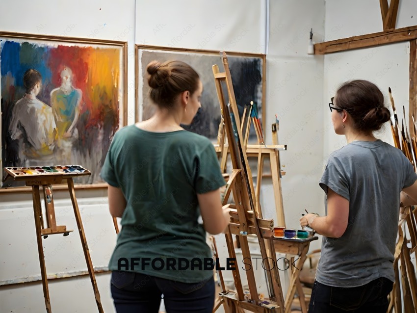 Two women painting in an art studio