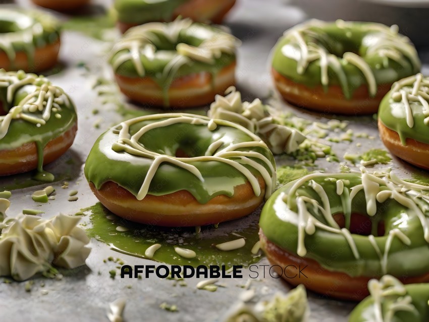 Green and White Iced Donuts with Sprinkles