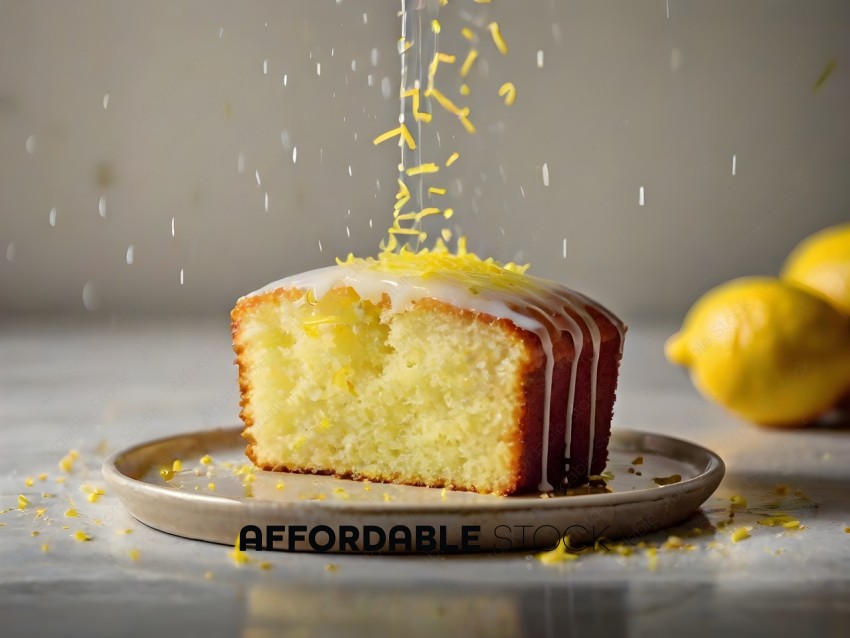 A slice of lemon cake with yellow sprinkles