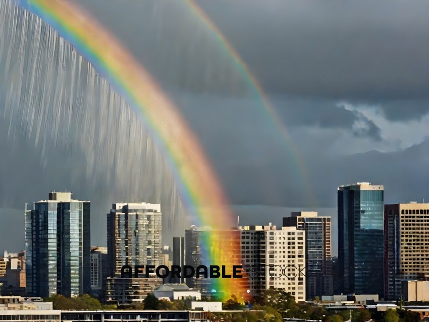 Rainbow in the sky over a city