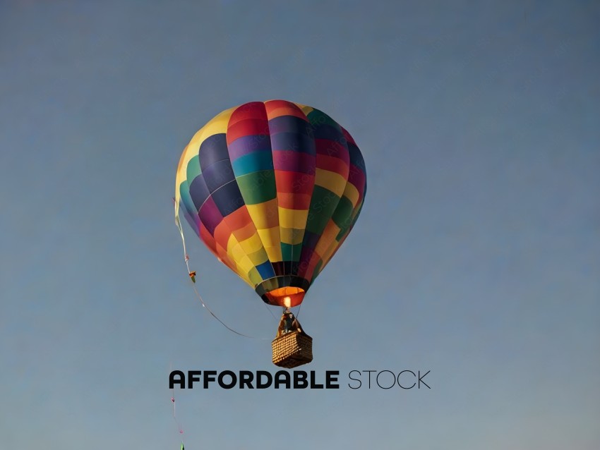 A colorful hot air balloon with a basket
