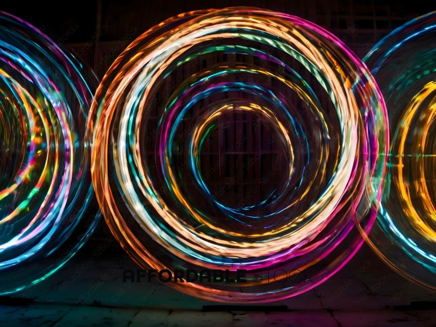 A colorful light show with a focus on the center