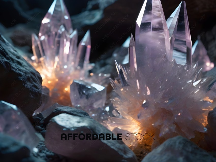A group of purple crystals on a rock
