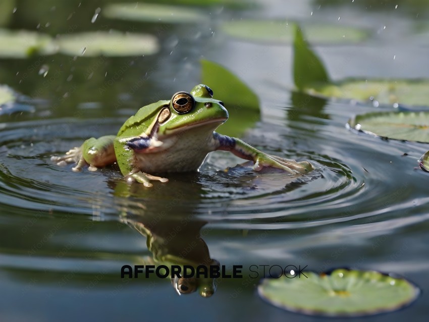 A green frog in a pond