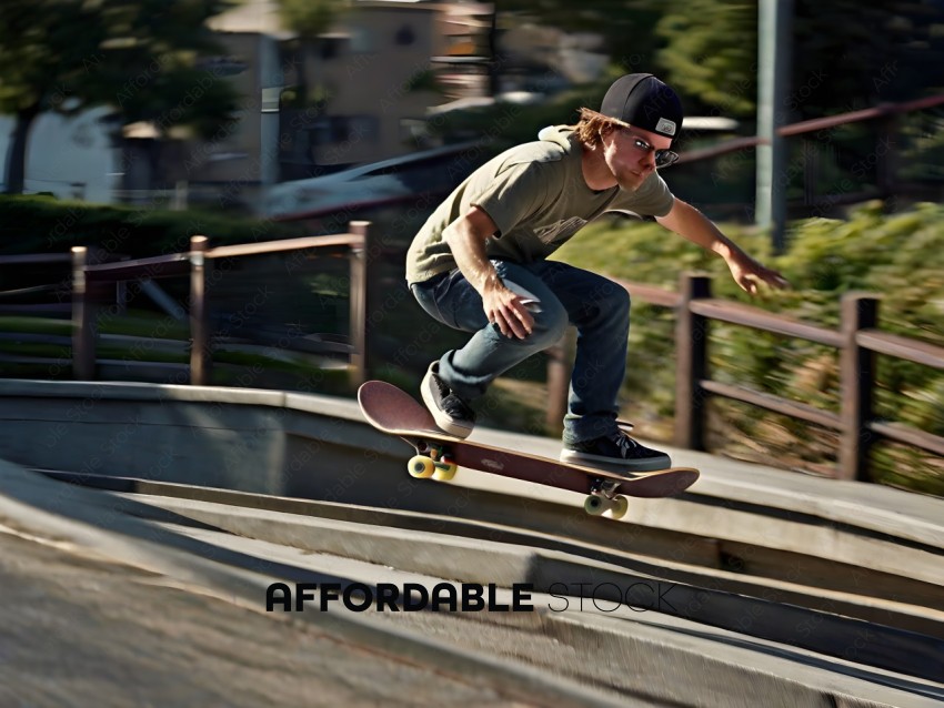 Skateboarder in Black Cap and Glasses Riding Skateboard on Ramp