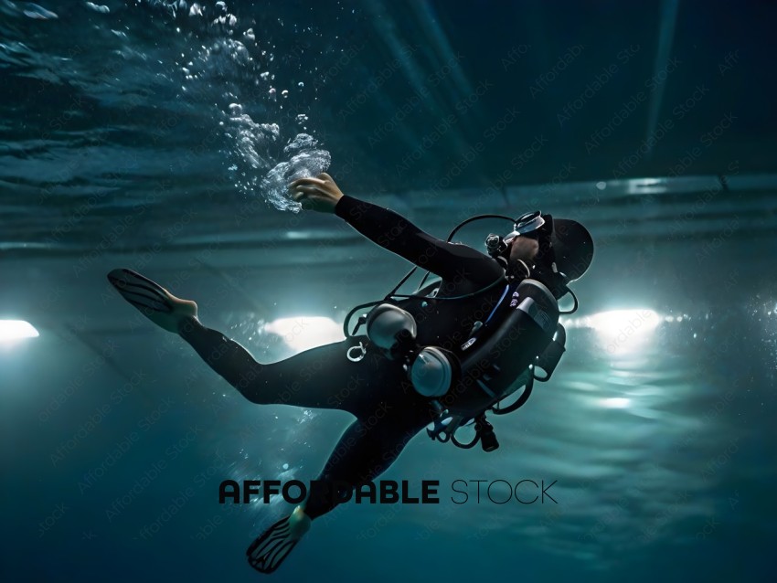 Diver in a black wetsuit underwater