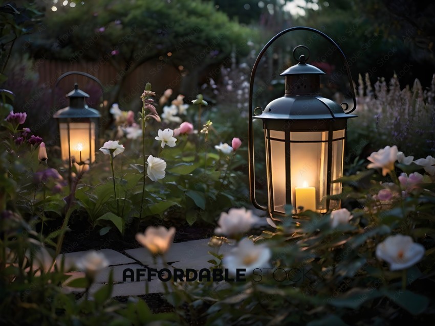 Two Lights in Garden with Flowers