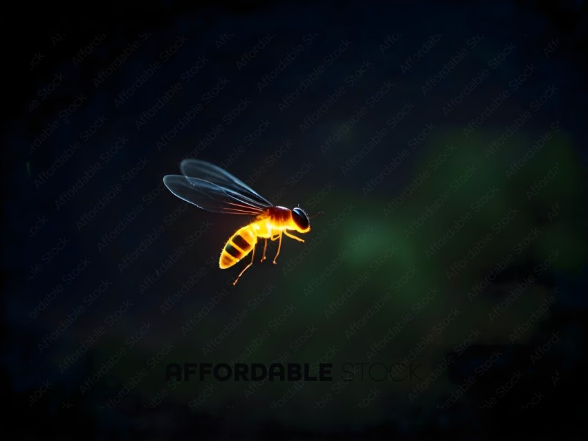 A yellow and black bee flying in the air