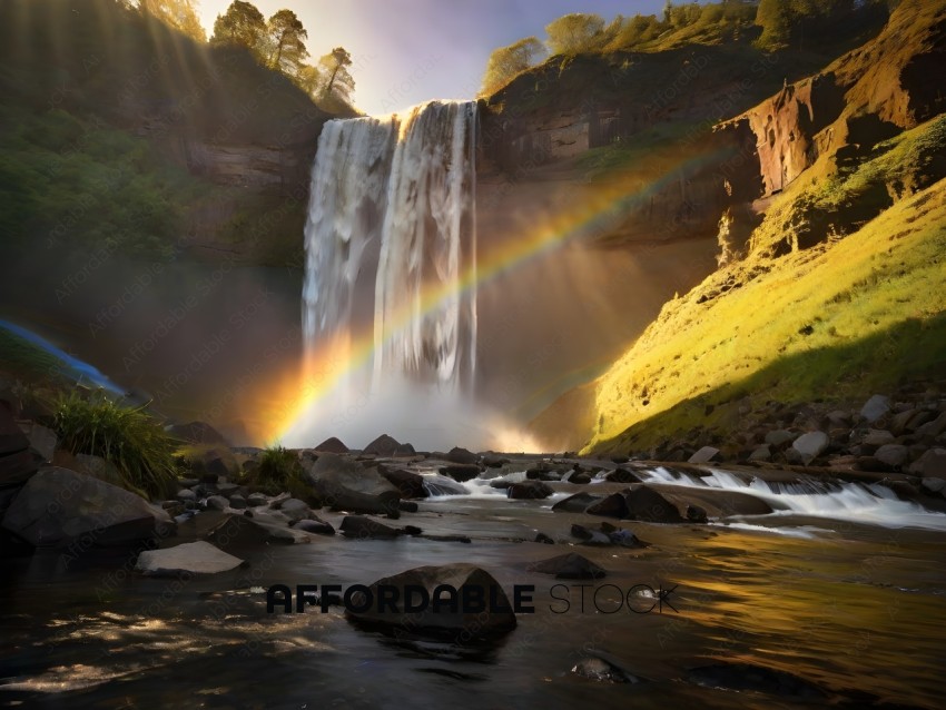 A Rainbow Falls into a River