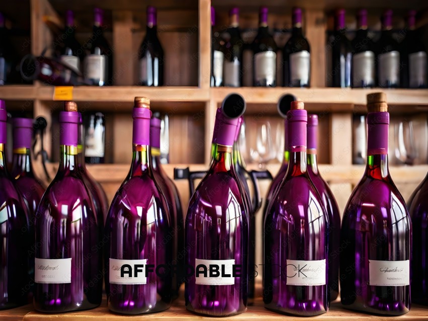 Purple Wine Bottles on Shelf