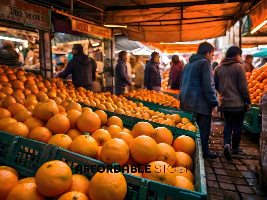 Oranges in Baskets at Market