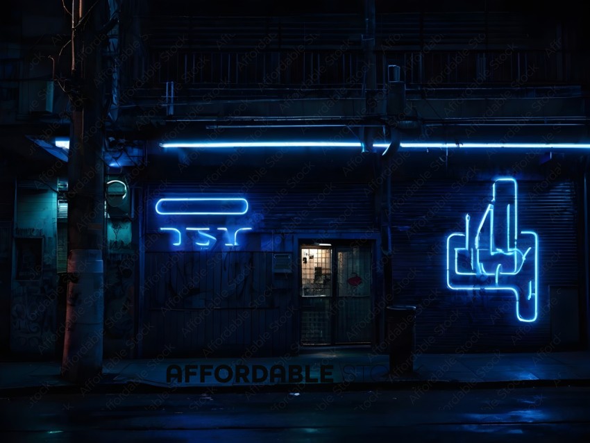 A neon sign on a building at night