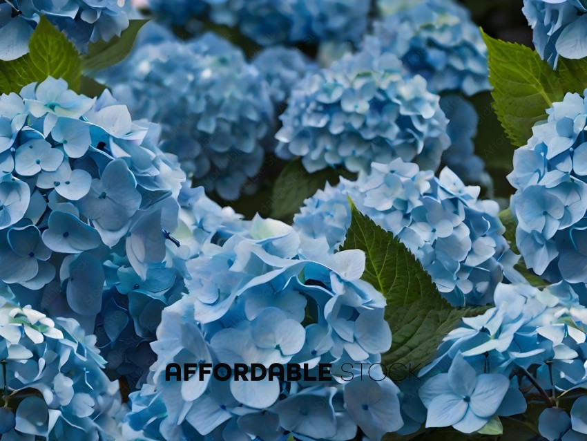 Blue Hydrangeas in a Garden