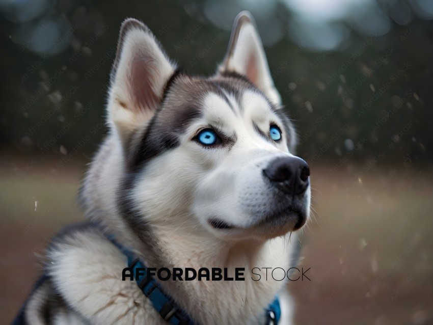 A Husky Dog with Blue Eyes and a Collar