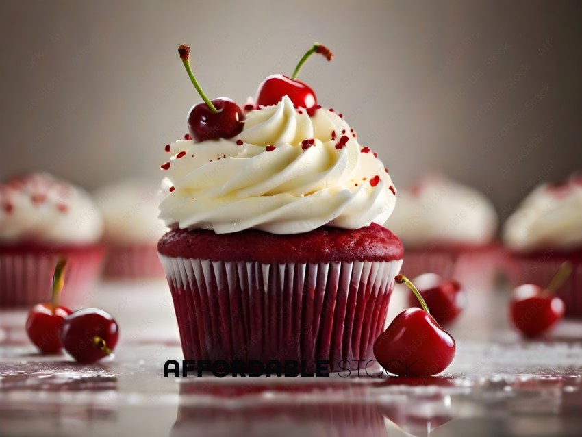 Cherry Cupcake with Cherry on Top