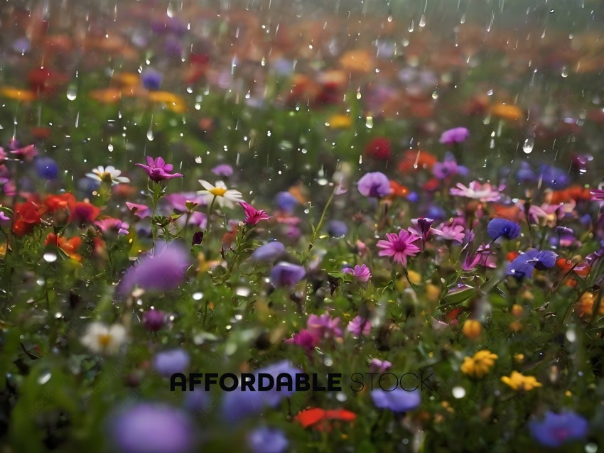 Raindrops on flowers in a garden