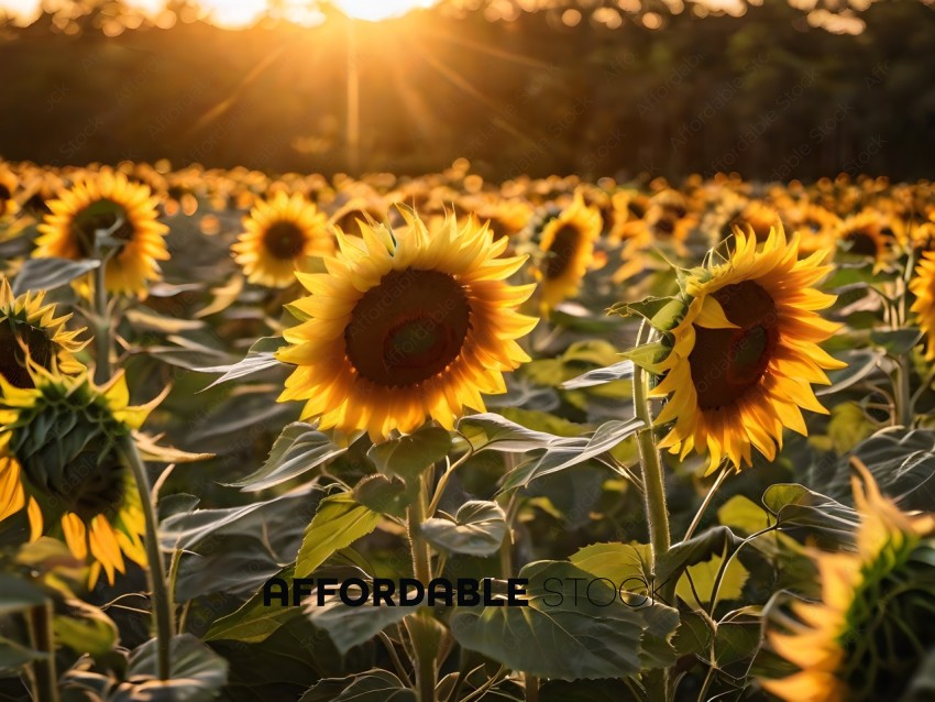 Sunflowers in a field with sunlight