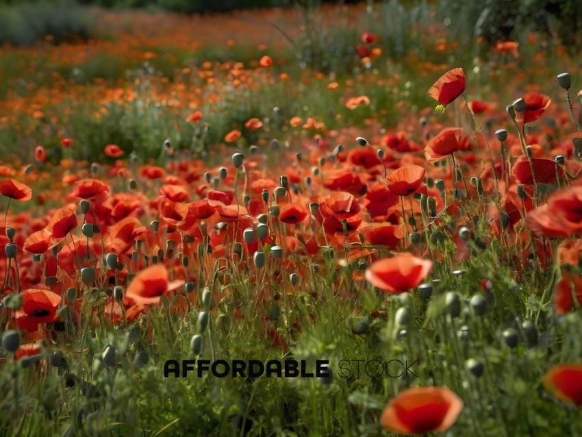 A field of red flowers with green grass