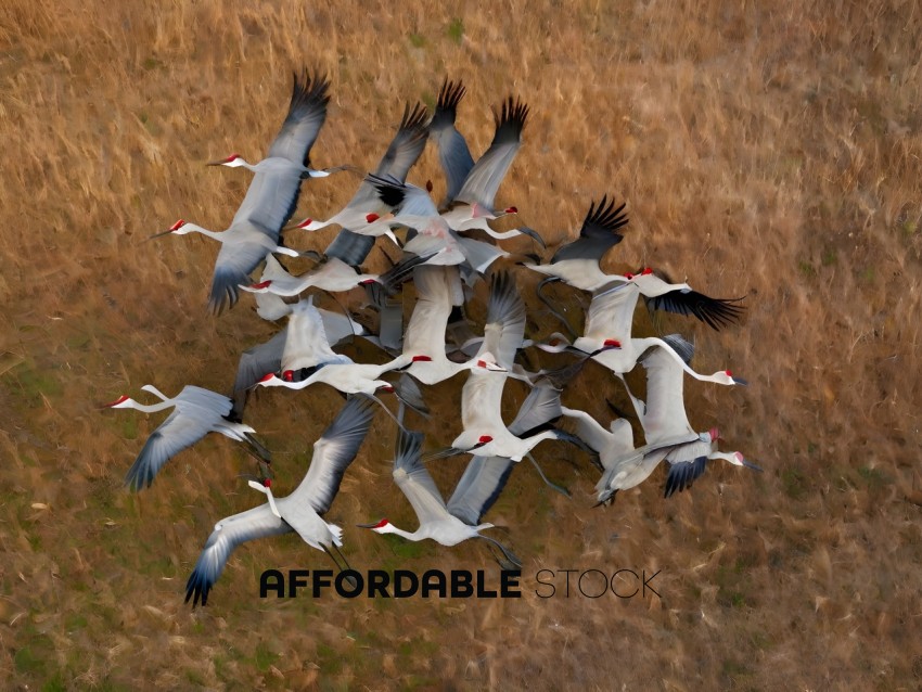 A flock of birds in flight