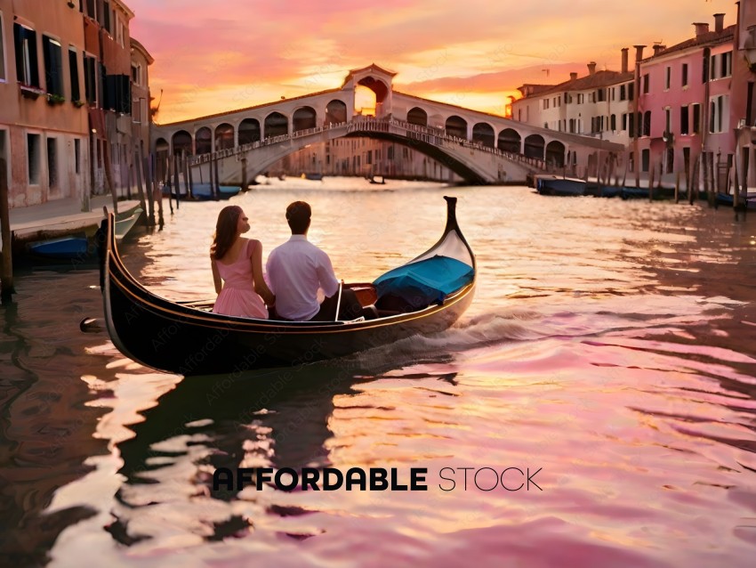 A couple rides a gondola in Venice, Italy