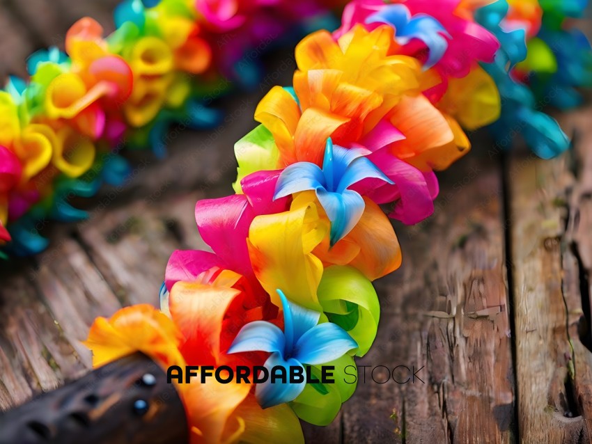 Colorful Leis with Blue, Green, Pink, Yellow, and Orange Flowers