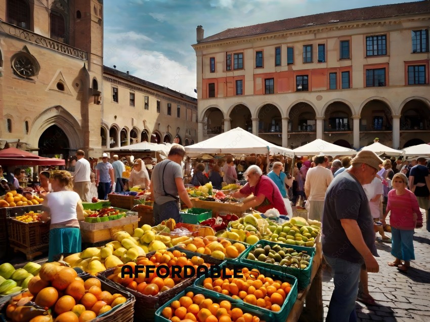 Fruit Market with People Shopping