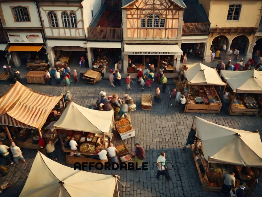 Marketplace with many people and tents