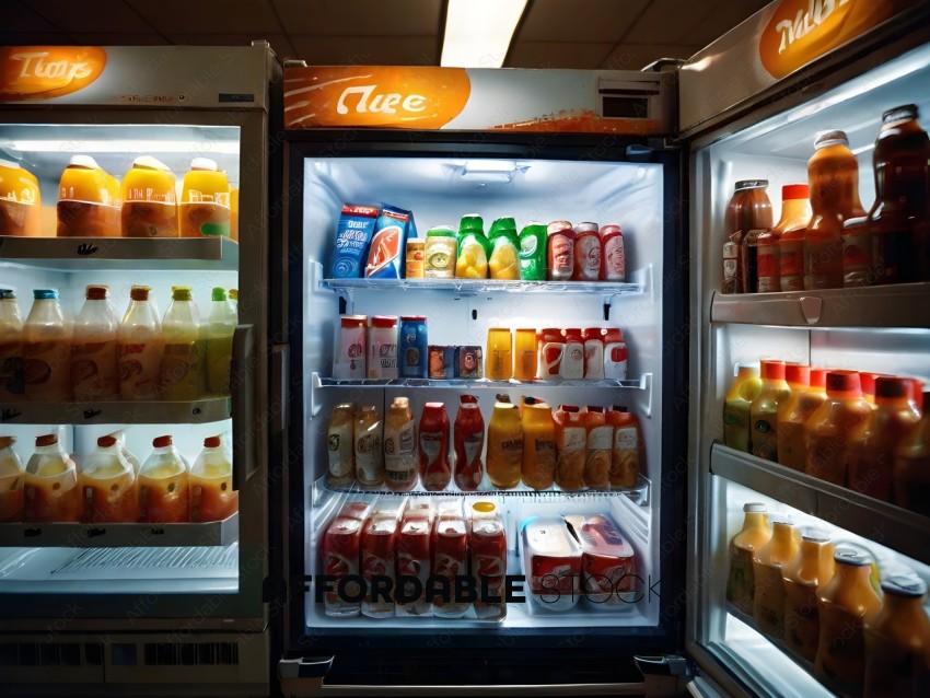 Refrigerator with a variety of drinks and juices