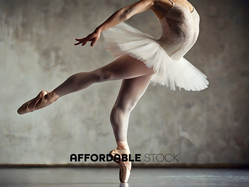 A ballerina in a white tutu and pink tights