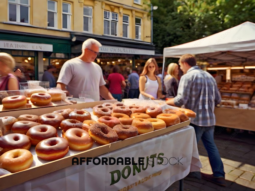 A display of donuts at a street fair