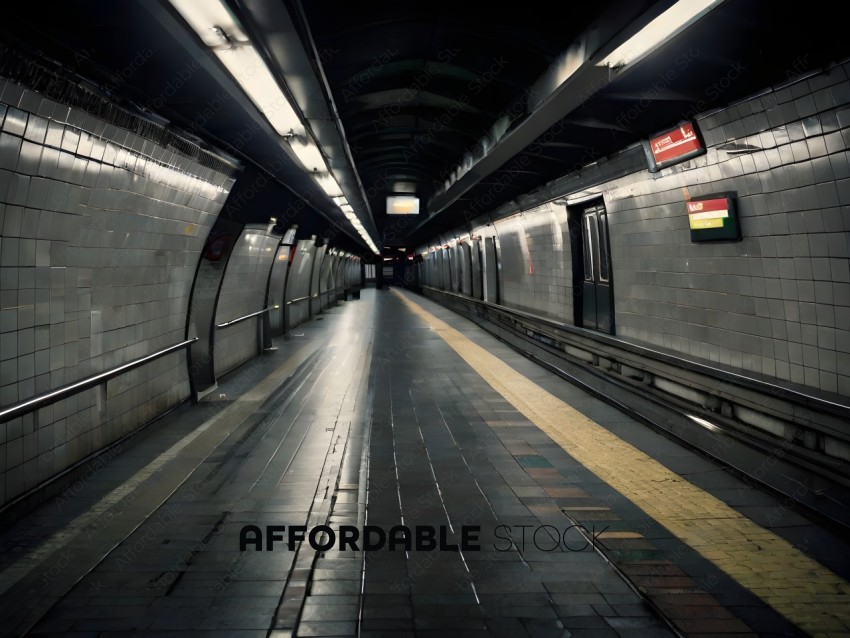 An empty subway station with a yellow line