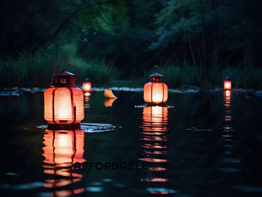 Lights on a lake at night