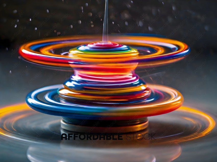 A colorful spinning top with a clear liquid in the center