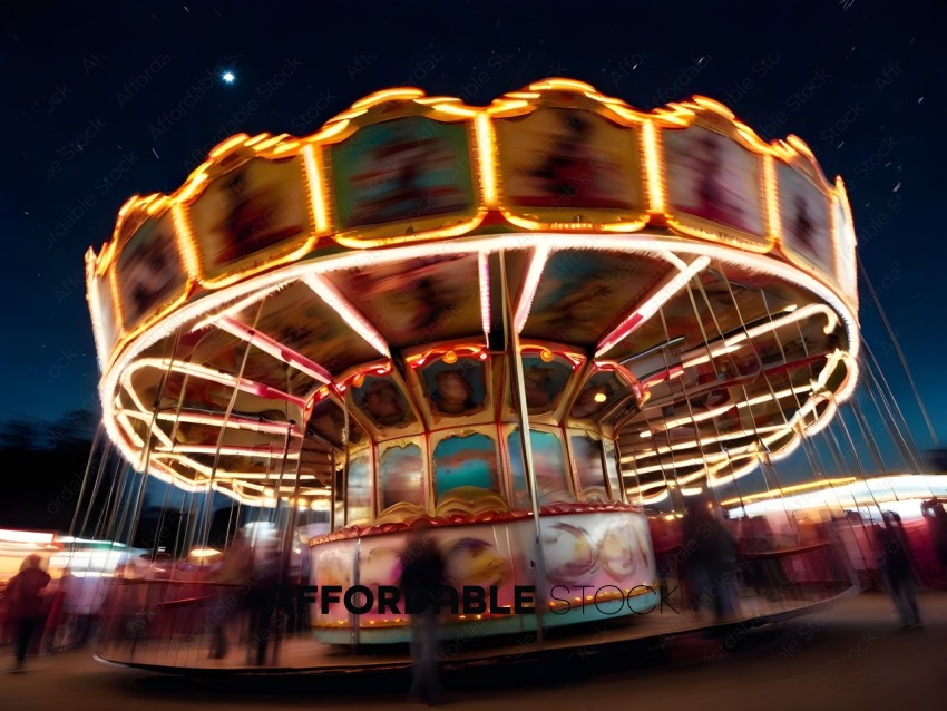 People on a carnival ride at night