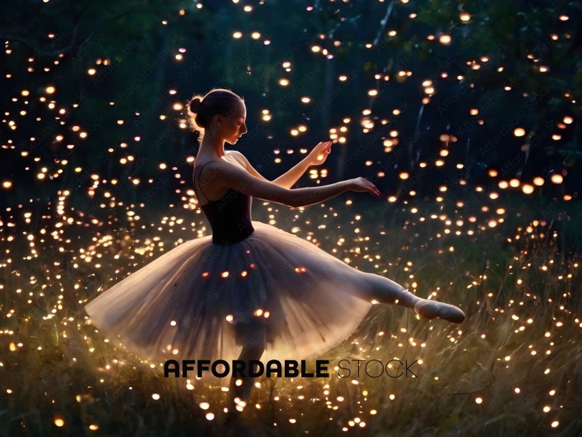 A ballerina dancing in a field of lights