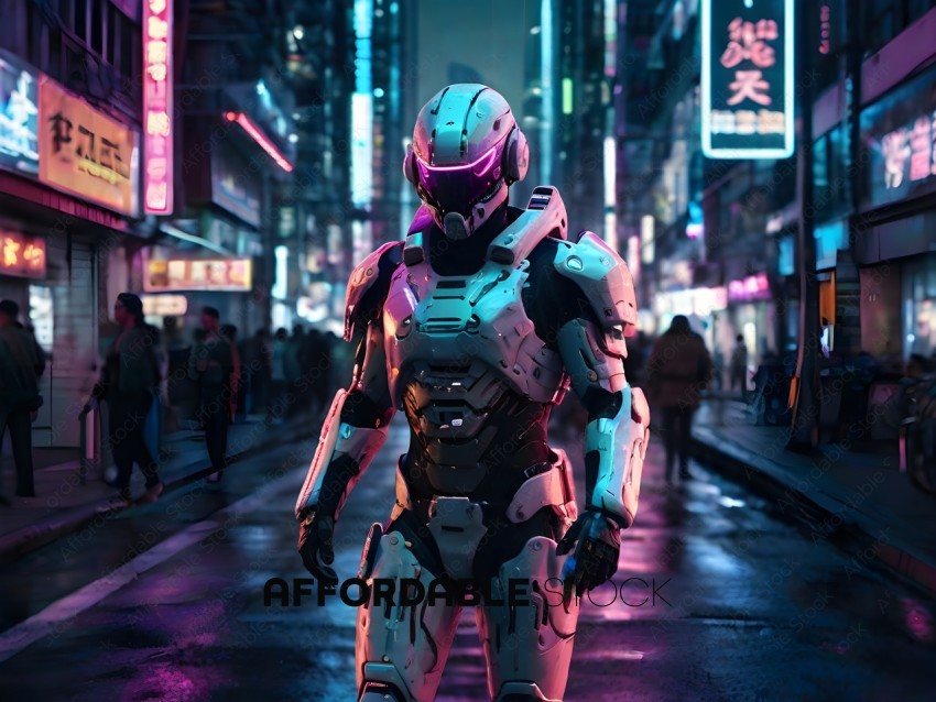 A Cyborg in a futuristic city