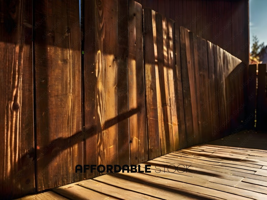 Wooden fence with sunlight shining through