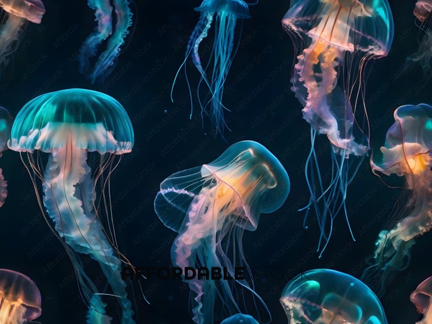 A group of jellyfish in the ocean