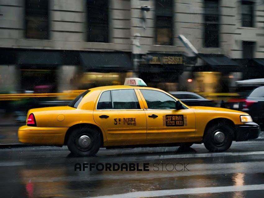 A yellow taxi cab with a sign on the roof
