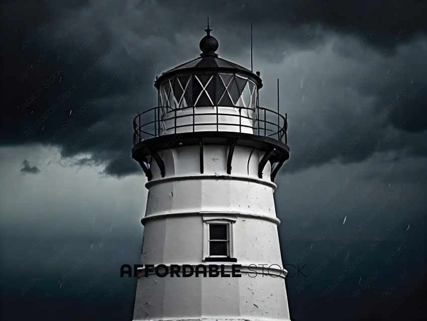 A Stormy Sky Over a White Lighthouse